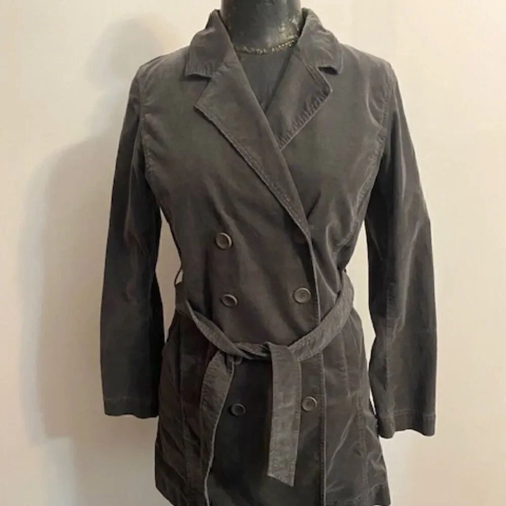 Eileen Fisher Gray Double Breasted Belted Corduroy coat, size PS